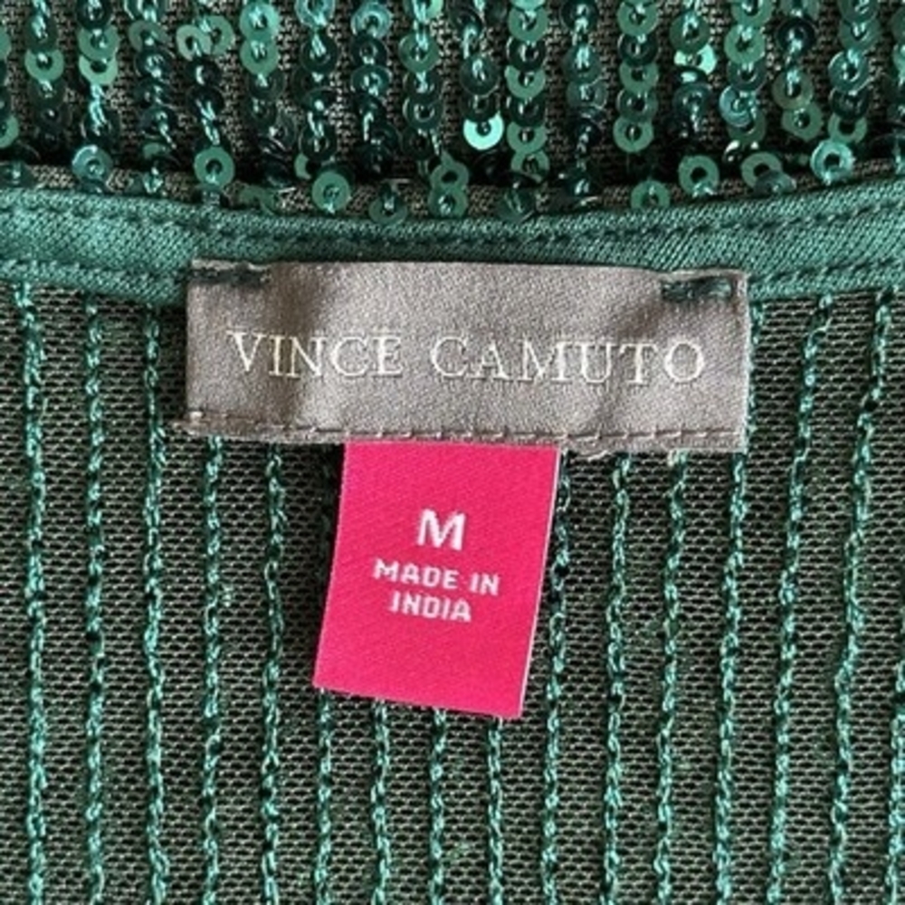 Vince Camuto Emerald Green Sequin V-Neck Top Sleeveless Sz M Dazzling VG - Picture 6 of 6